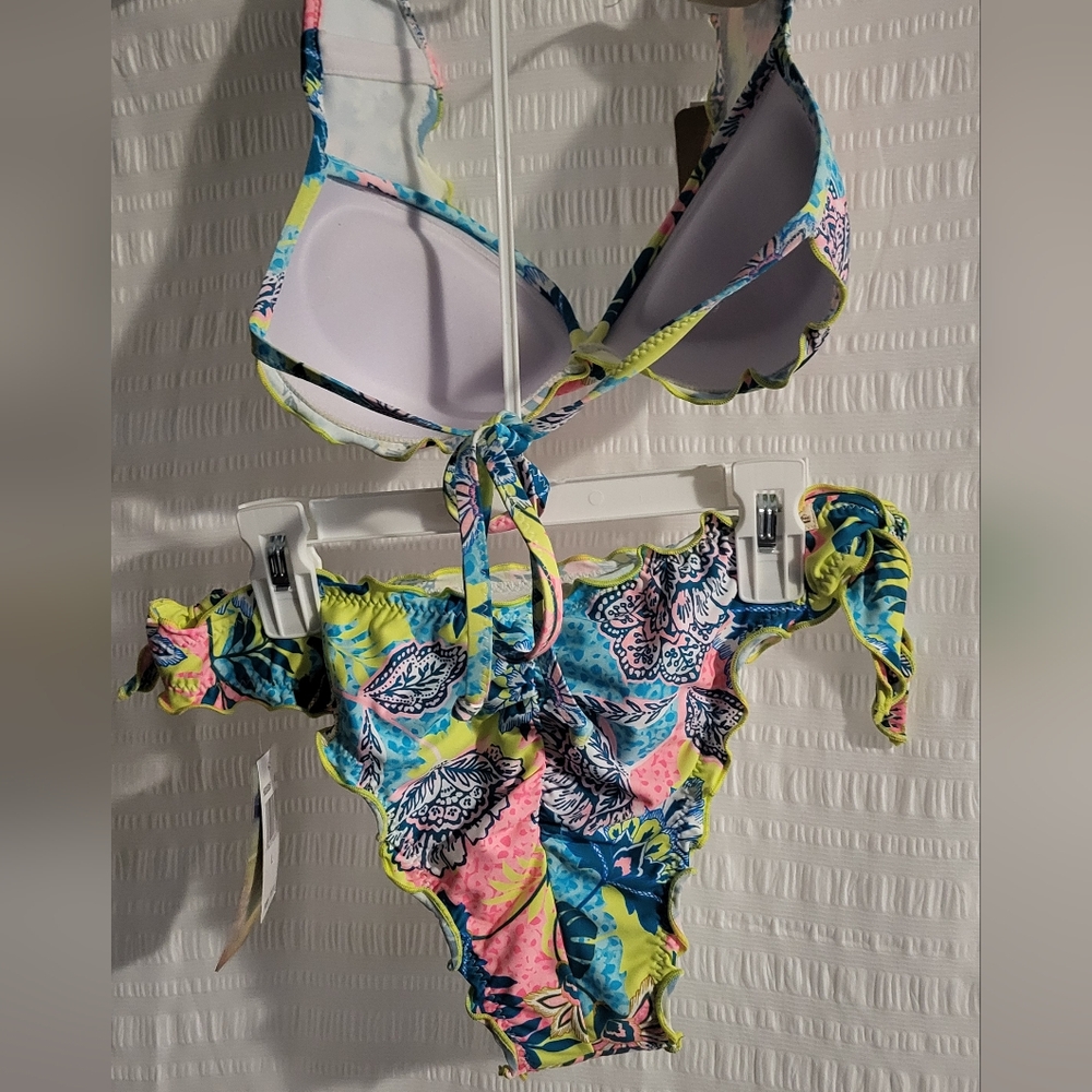 NWT Hobie bikini  Padded top side tie bikini bottom Tropical  Size Large. Ruffle - Picture 4 of 14